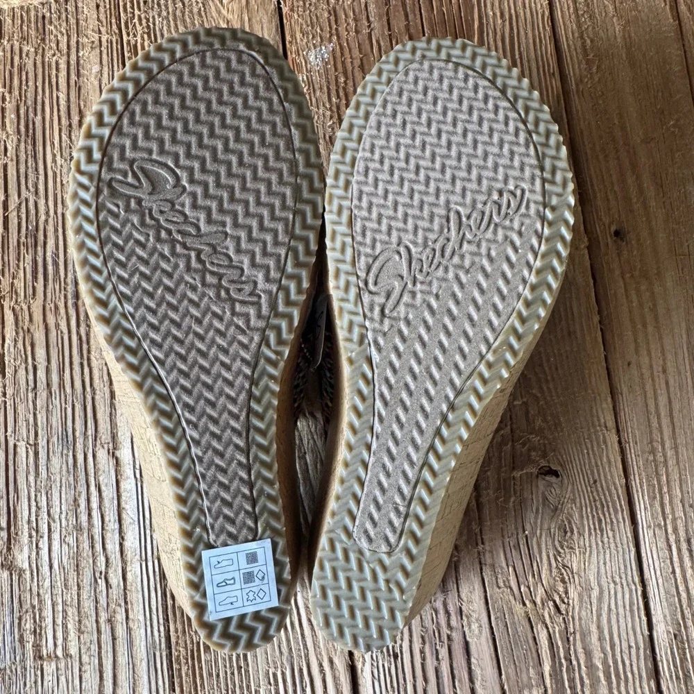 Skechers Luxe Foam Wedge Sandals Womens 9 Multi Color Woven Cork Slide 38554 MLT